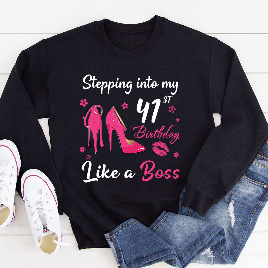 Stepping into my 41st Birthday Like a Boss, 41st birthday unique gifts for woman, 41st birthday ideas, Turning 41 years old cotton shirt