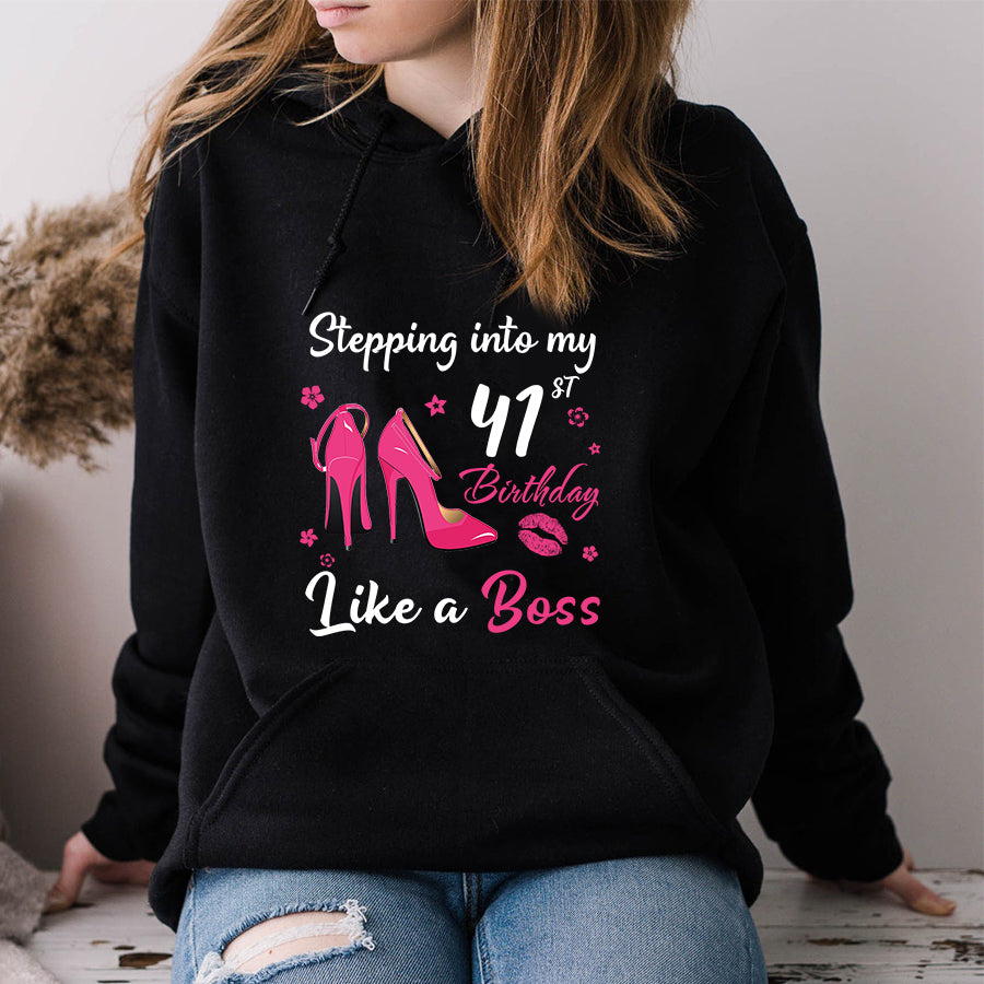Stepping into my 41st Birthday Like a Boss, 41st birthday unique gifts for woman, 41st birthday ideas, Turning 41 years old cotton shirt