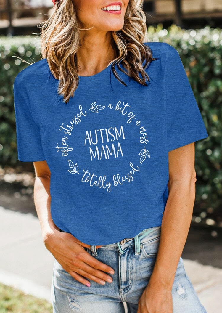 Autism Mama Shirt Women Autistic Support Blessed Shirts Special Education Tshirt Inspirational Letter Print Tee Tops