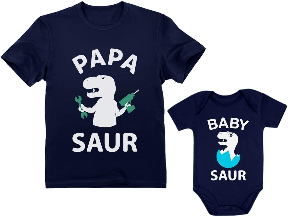 Papa & Baby Saur Daddy and Son Daughter Matching Outfits Gifts for New Dads Fathers Day Dad Shirt & Infant Bodysuit