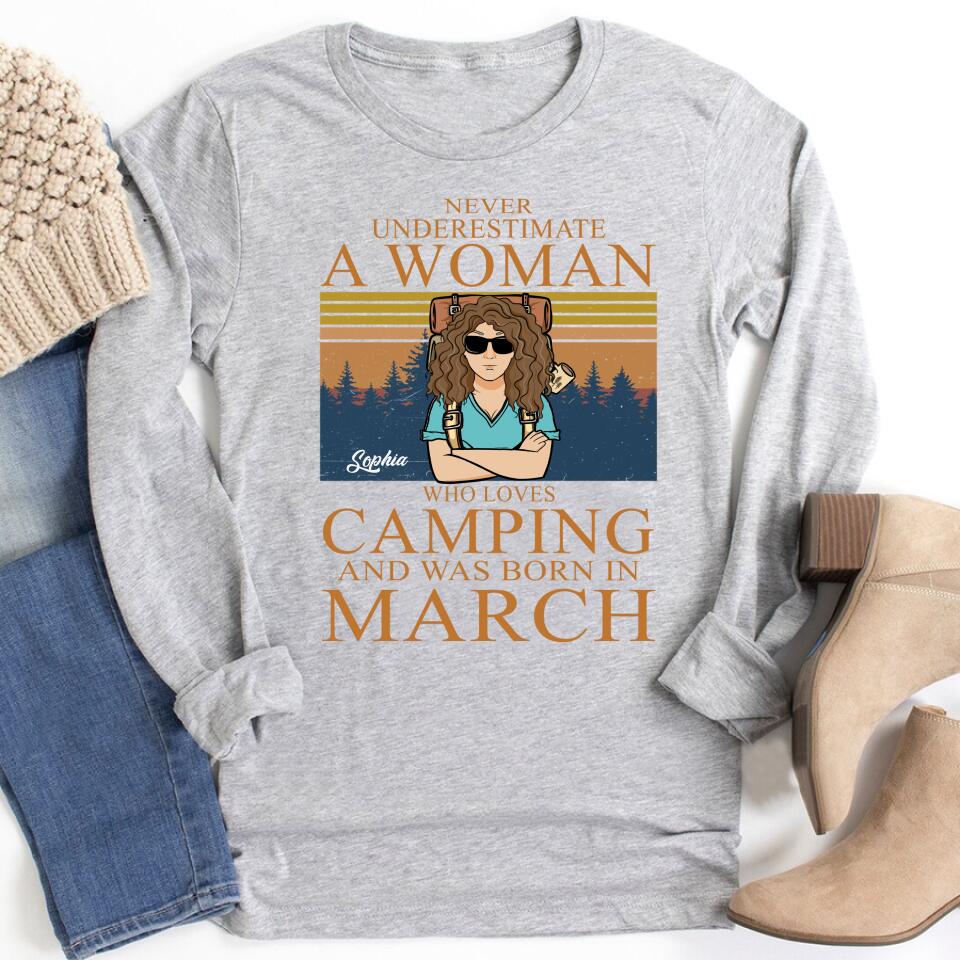 March Birthday Shirts, Custom Birthday Shirt, A Queen Was Born In March, March Birthday Gifts, March Birthday Shirts For Women, Camping Birthday Shirt, Never underestimate a Woman Who Loves Camping, Campers Gift, Camping Lover Unisex Cotton T Shirt