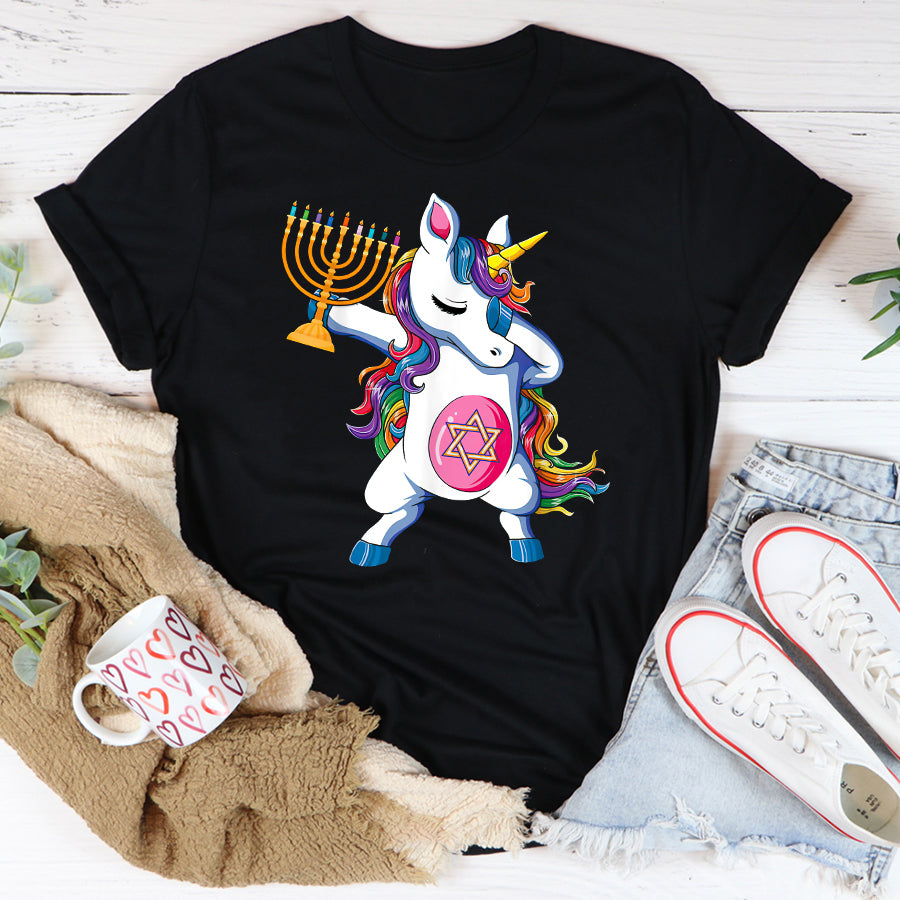 Jewnicorn Funny Hanukkah Unicorn Gift Pajamas Kids T Shirt, Funny Hanukkah Shirts, Chanukah Gifts For Kids