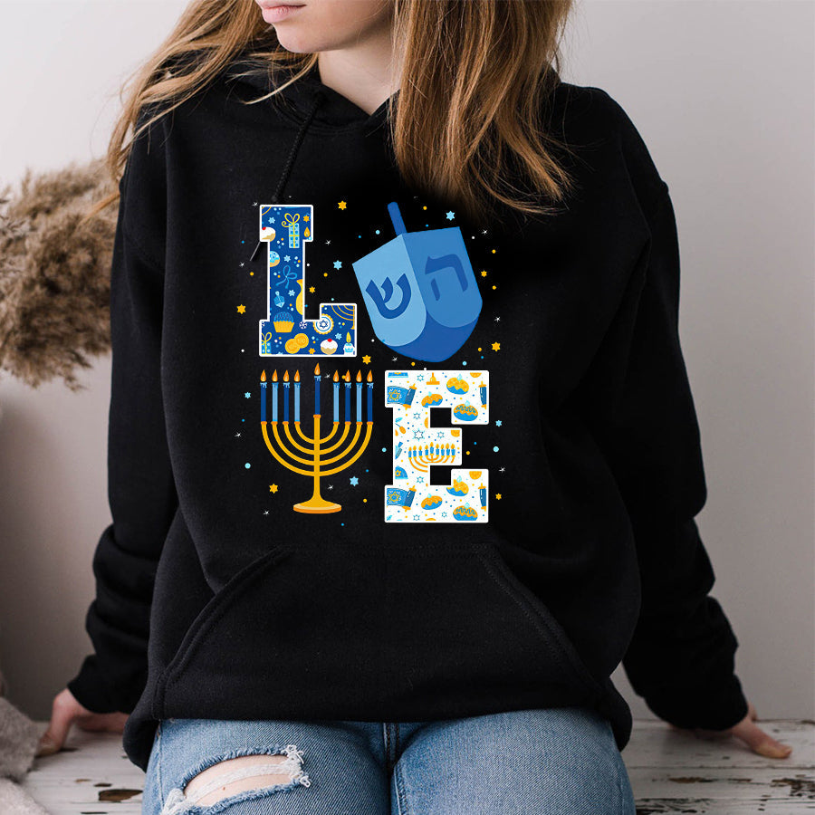Love Cute Hanukkah Decoration Menorah Pajama Matching Family T Shirt, Funny Hanukkah Shirts, Chanukah Gifts