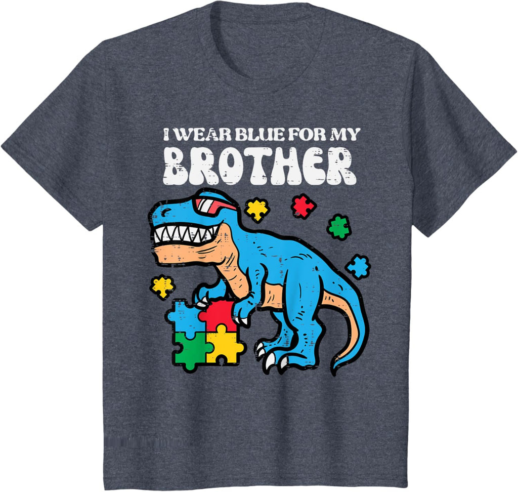 Kids Autism Awareness Blue For My Brother Trex Toddler Boys Kids