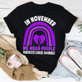In November We Wear Purple Pancreatic Cancer Awareness Rainbow T Shirt , Pancreatic Cancer Awareness Ribbon Day Shirt ,Purple Ribbon Gift